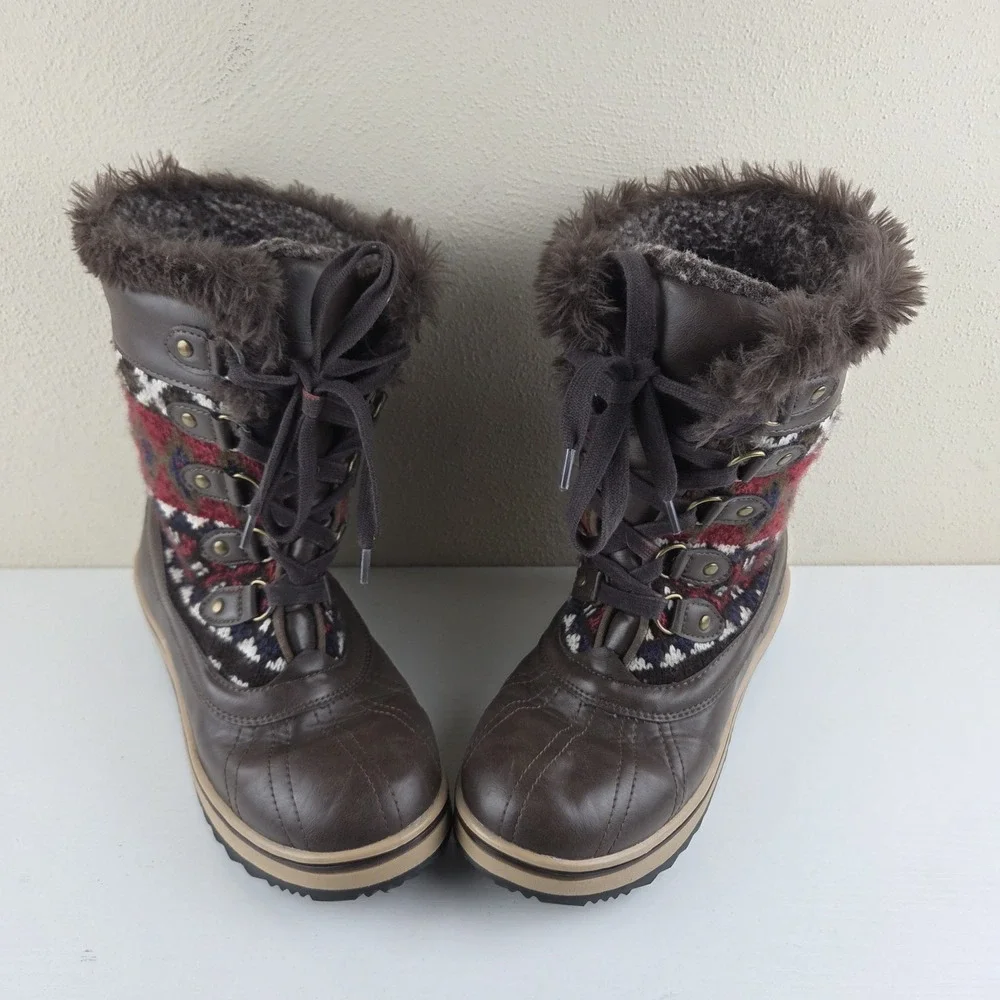 Muk‎ Luks Brown Aztec Knit Insulated Winter Boots 200g Thinsulate Women's Size 7